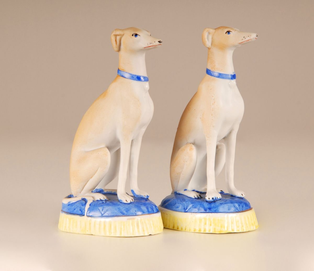 French Porcelain Greyhound Dogs, Staffordshire Style, 19thCentury, Set