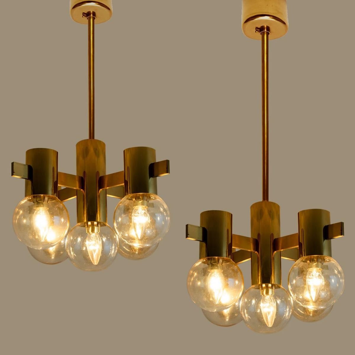 Brass and Glass Light Fixtures in the Style of Jakobsson, 1960s, Set of