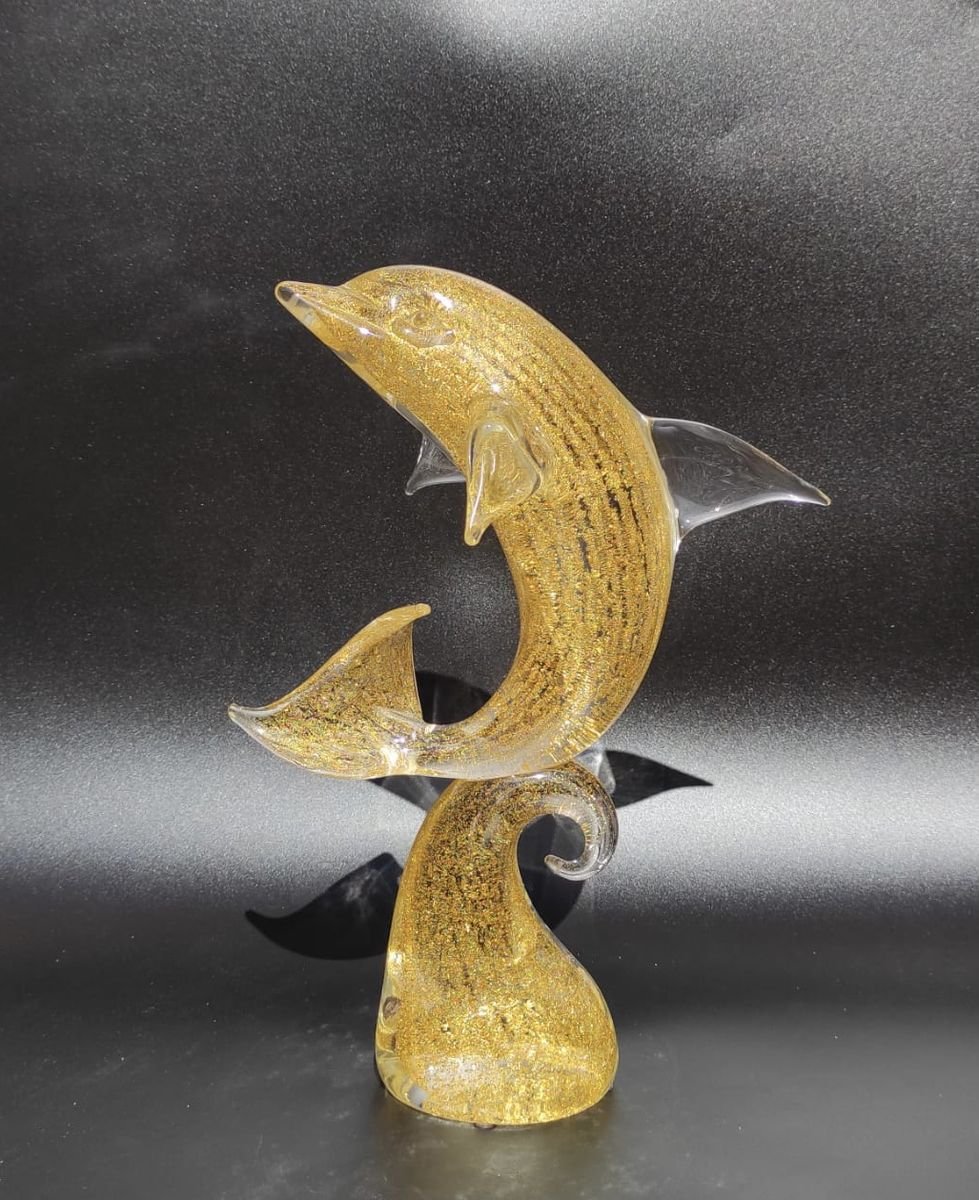 24k Gold And Murano Glass Dolphin Figurine By Andrea Tagliapietra 1960s