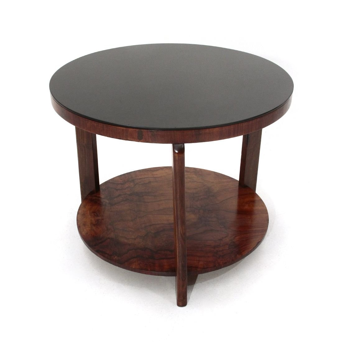Round Coffee Table With Black Glass Top 1930s For Sale At Pamono