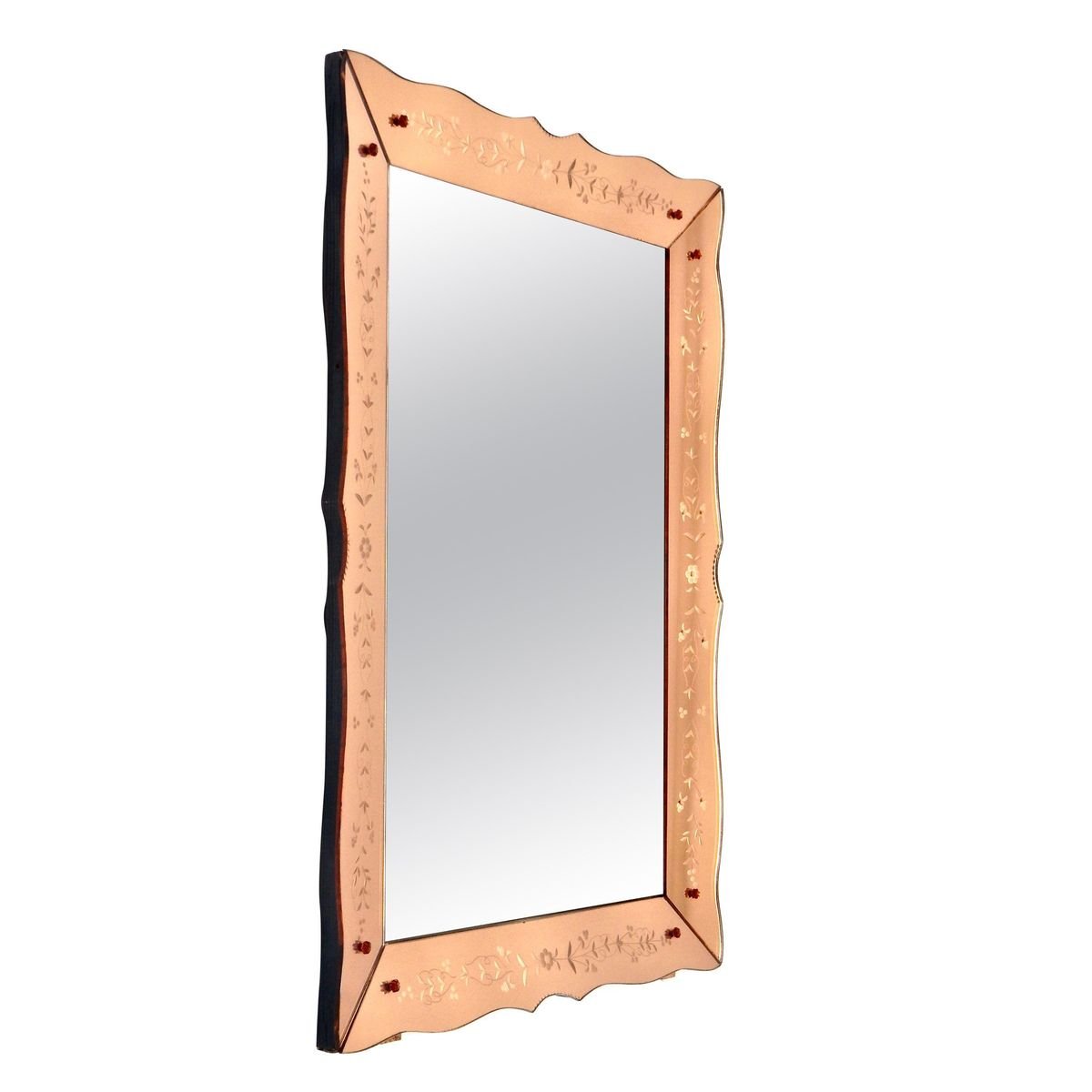 Mid Century Rectangular Venetian Style Pink Bronze Etched Mirror France For Sale At Pamono