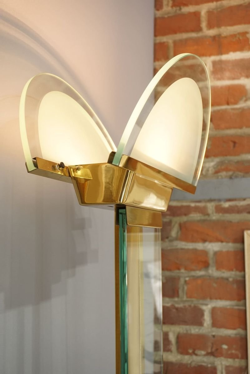 Italian Brass and Glass Floor Lamp by Mauro Martini for Fratelli Martini, 1970s for sale at Pamono