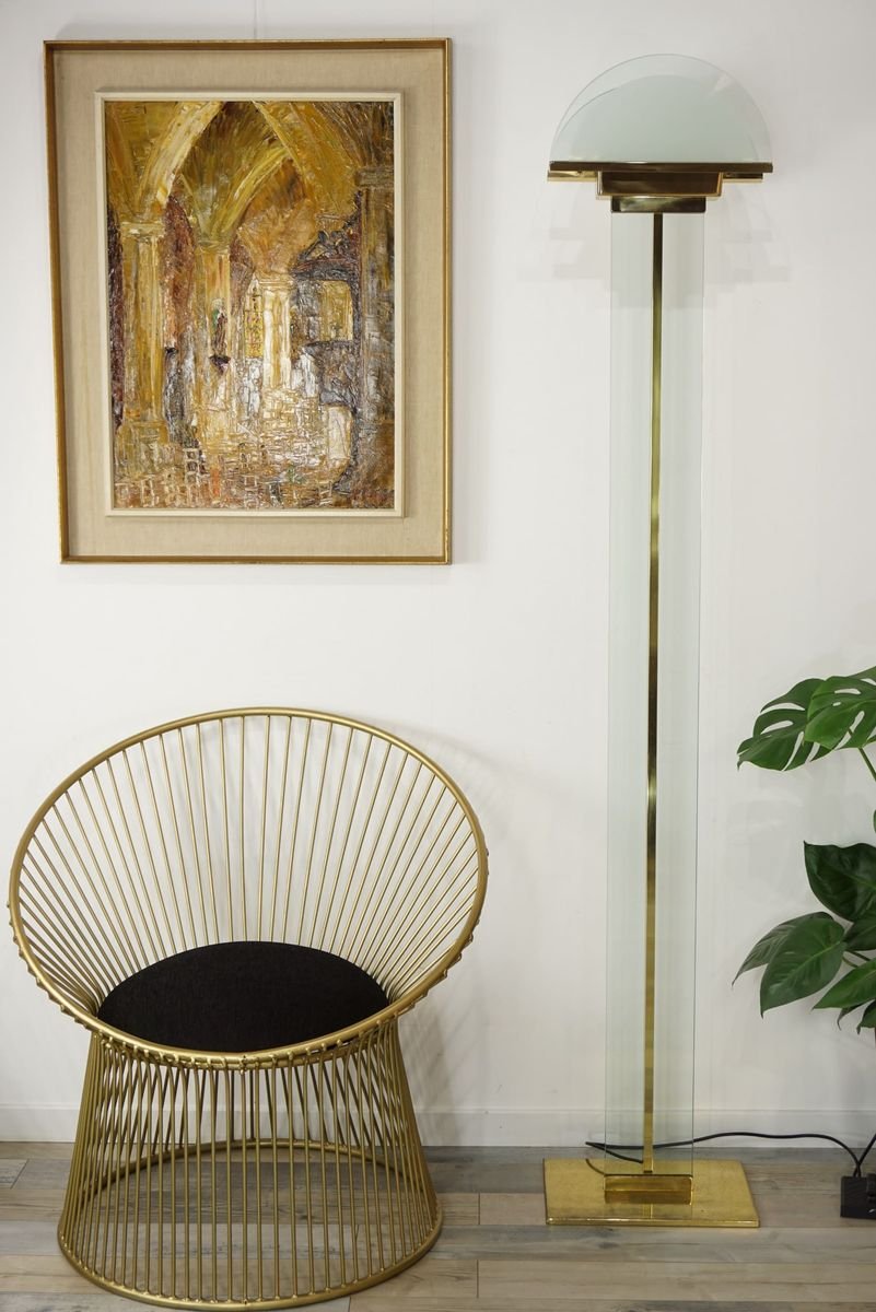 Italian Brass and Glass Floor Lamp by Mauro Martini for Fratelli Martini, 1970s for sale at Pamono