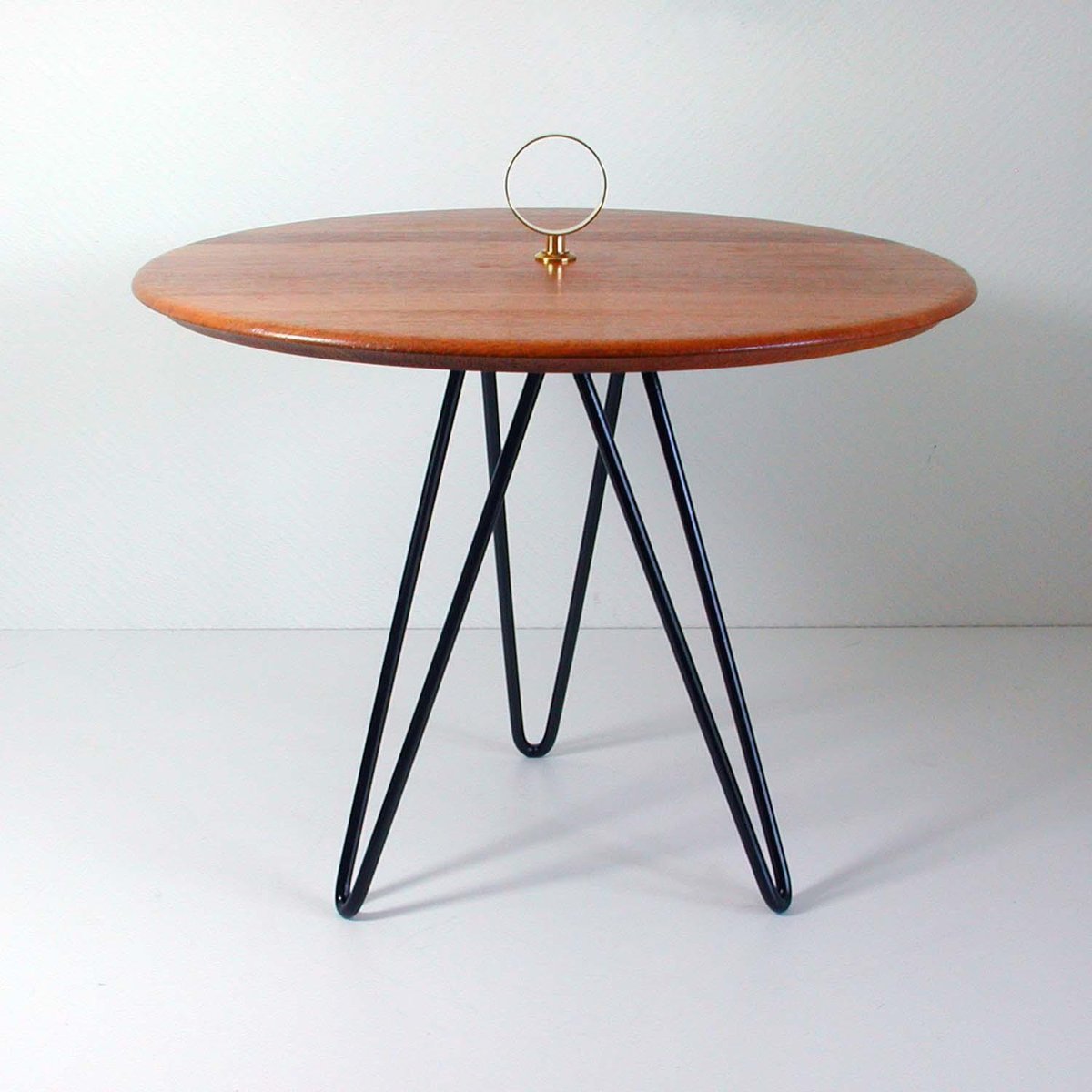 MidCentury Teak, Brass & Cast Iron Tripod Side Table from Digsmed