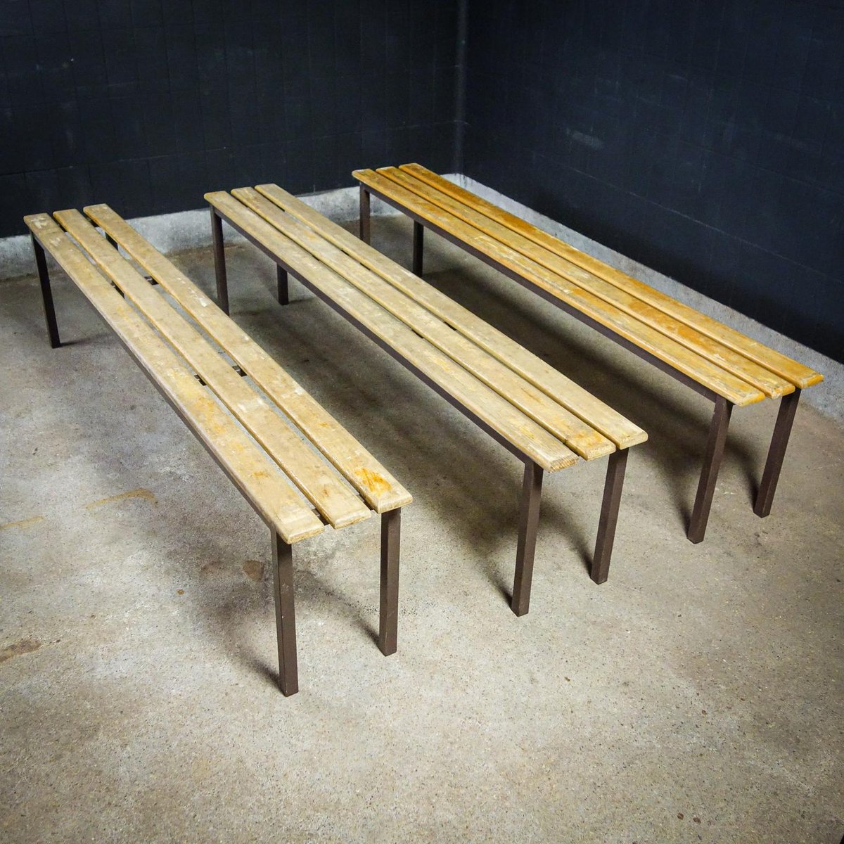 Industrial School Benches With Wooden Seats And Steel Frames For Sale At Pamono