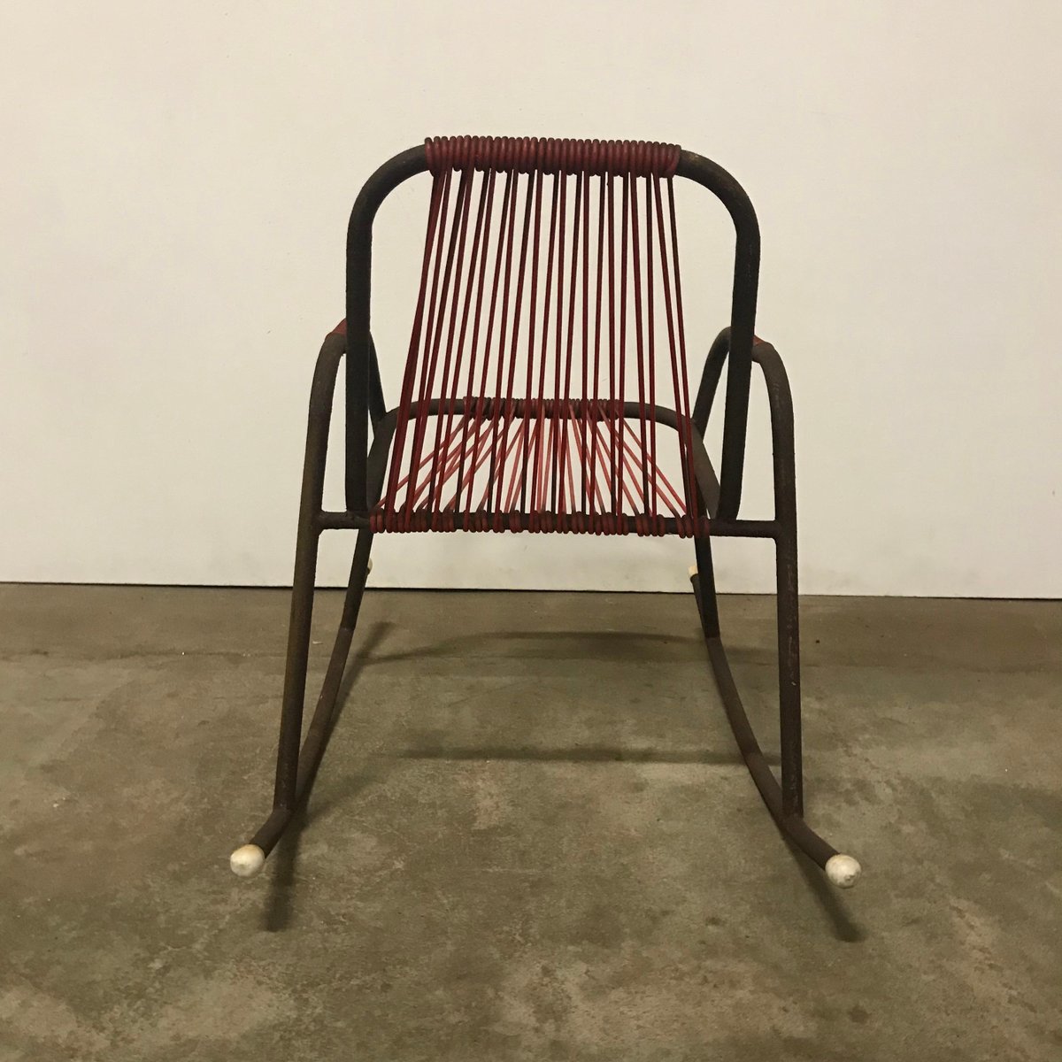 Metal, Plastic, and String Rocking Chair, 1960s for sale at Pamono