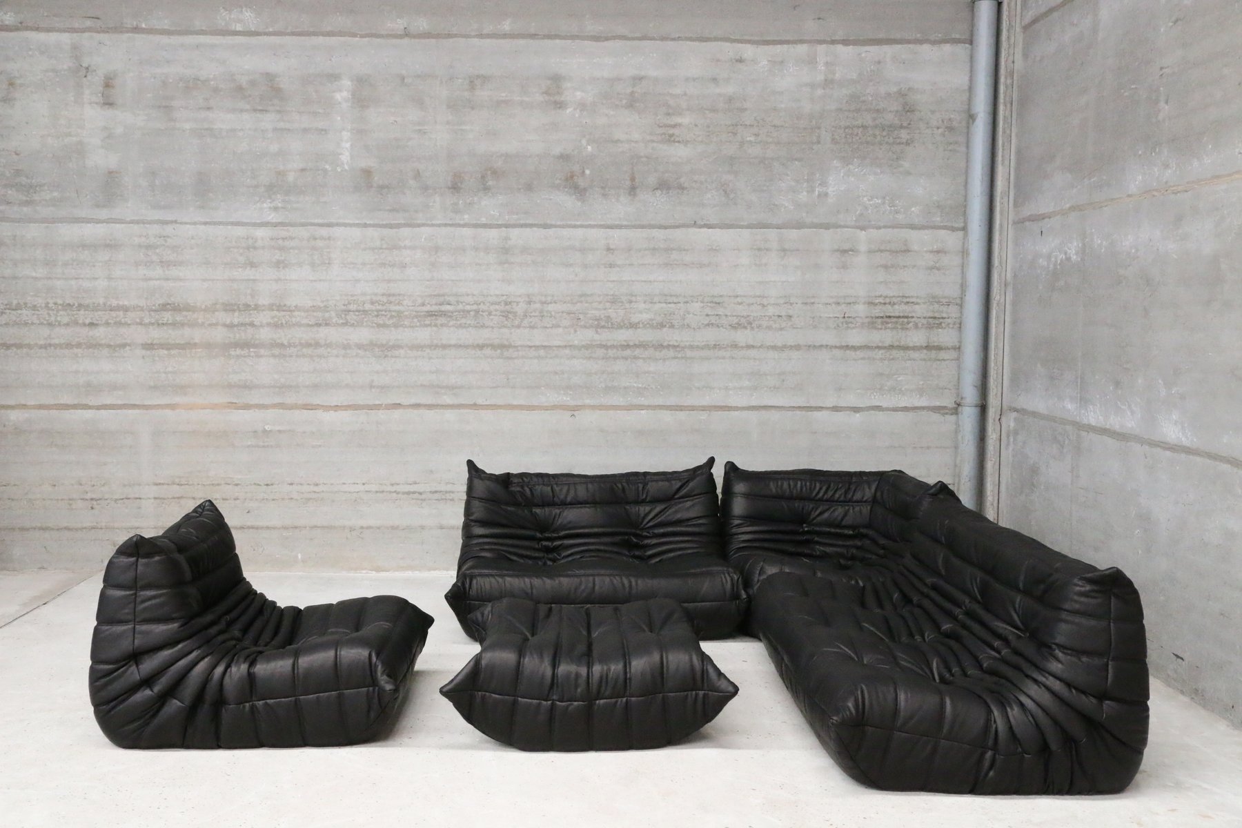 Vintage Black Leather Togo Lounge Set By Michel Ducaroy For Ligne Vintage Black Leather Togo Lounge Set By Michel Ducaroy For Ligne Roset