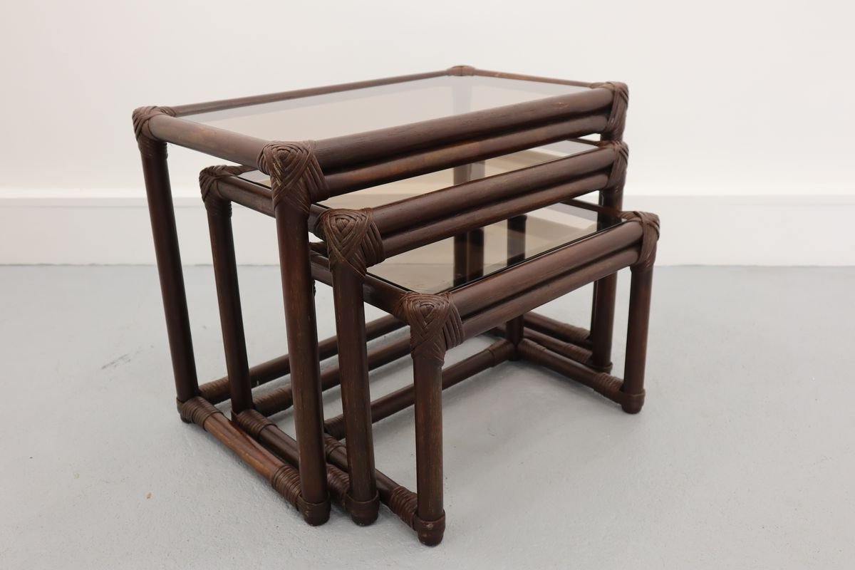 Vintage Rattan Nesting Tables, 1960s, Set of 3 for sale at Pamono