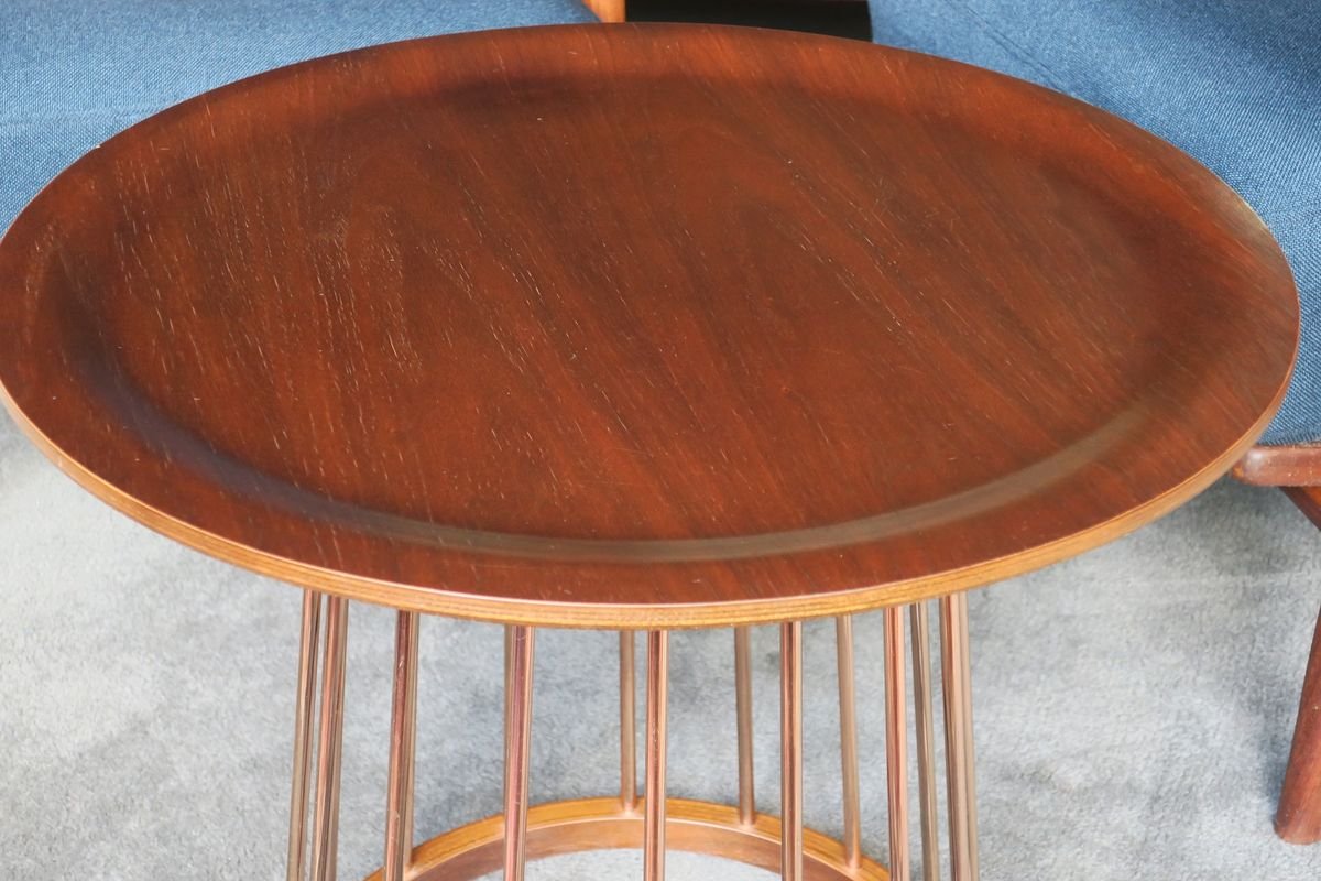 Round Vintage Teak Copper Coffee Table For Sale At Pamono