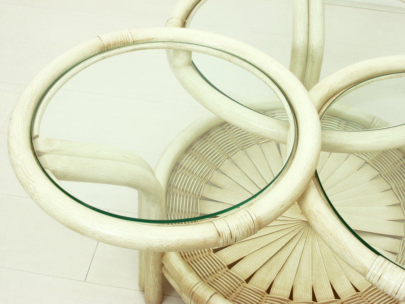 German Rattan & Glass Coffee Table by Flechtatelier Schütz, 1970s for