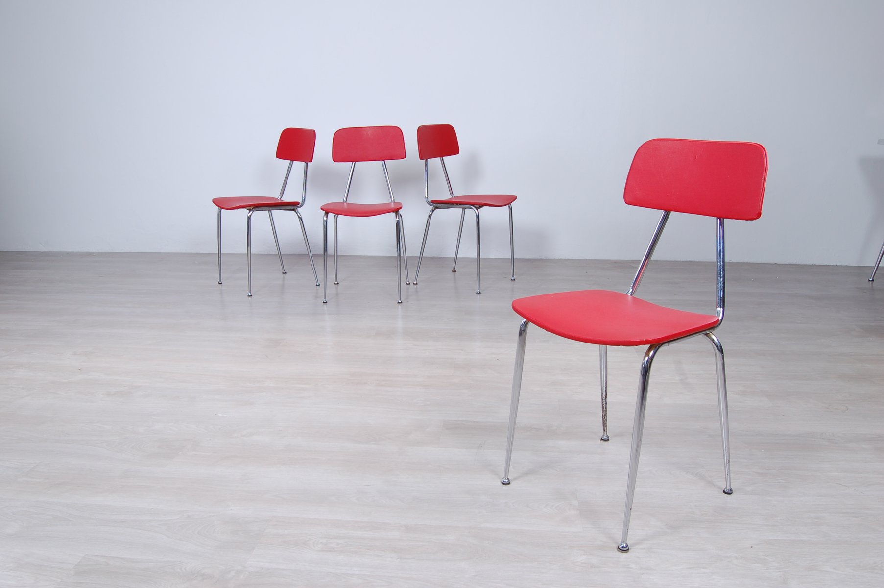 Vintage Vinyl Kitchen Chairs in Red, Set of 4 for sale at Pamono