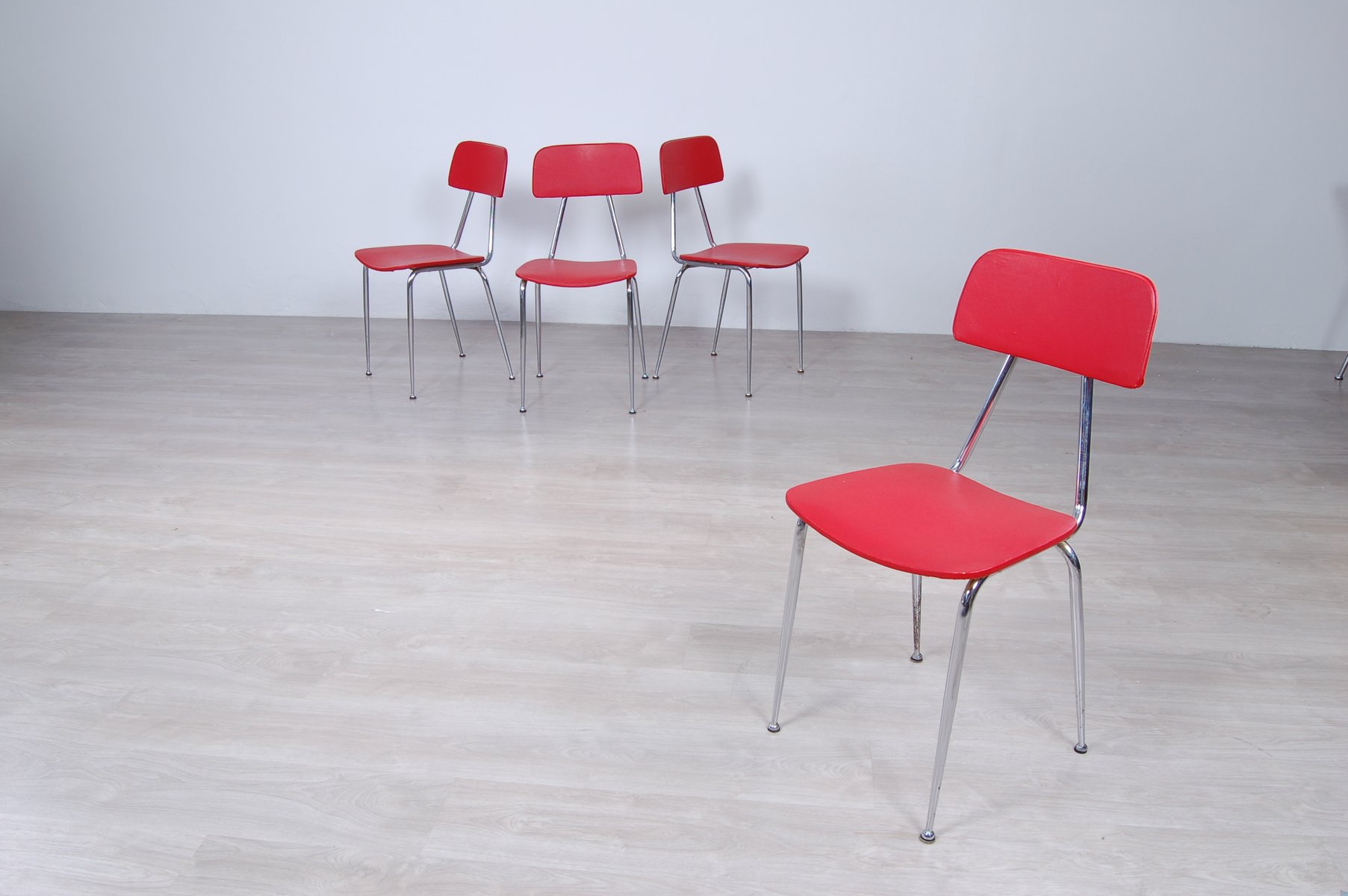 Vintage Vinyl Kitchen Chairs in Red, Set of 4 for sale at Pamono