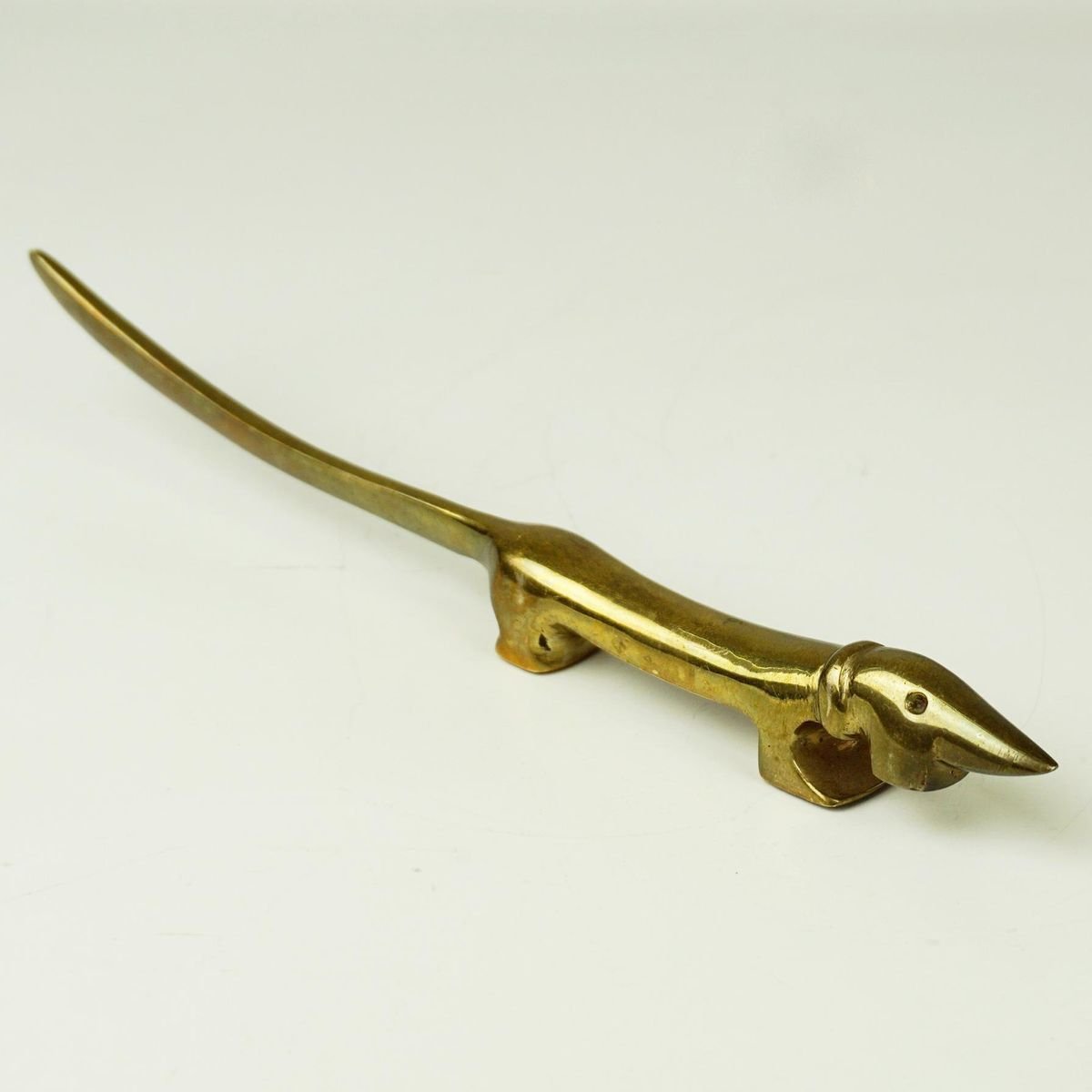 MidCentury Austrian Golden Brass Dachshund Letter Opener for sale at