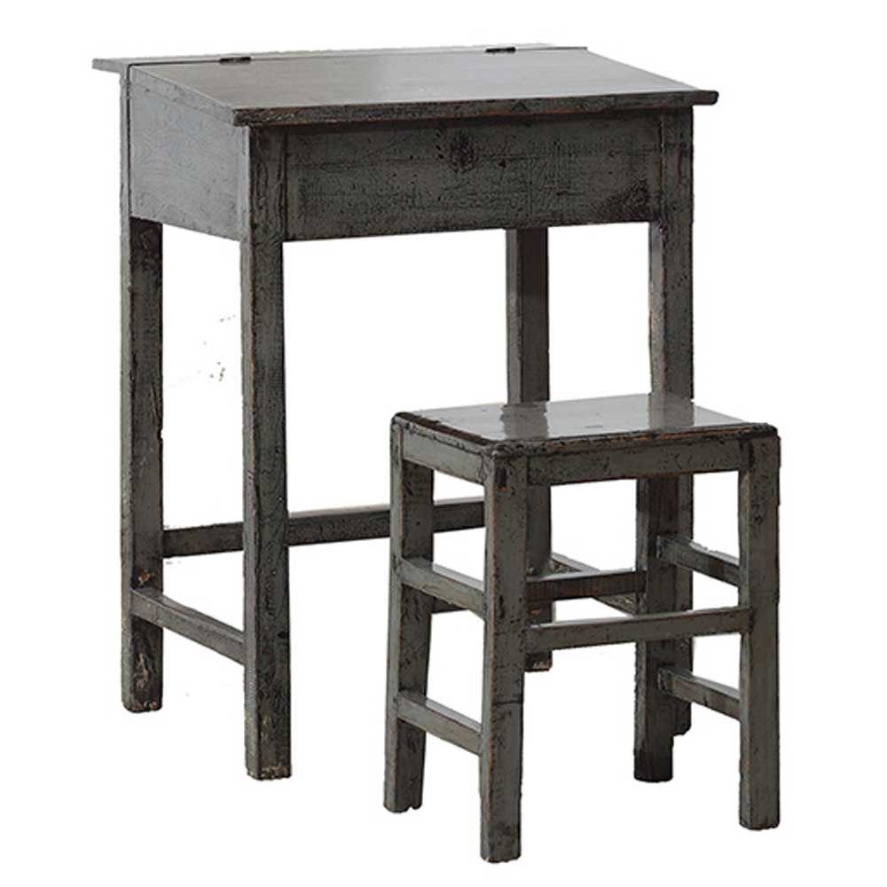 antique gray lacquered desk and stool set of 2 MDS-914175
