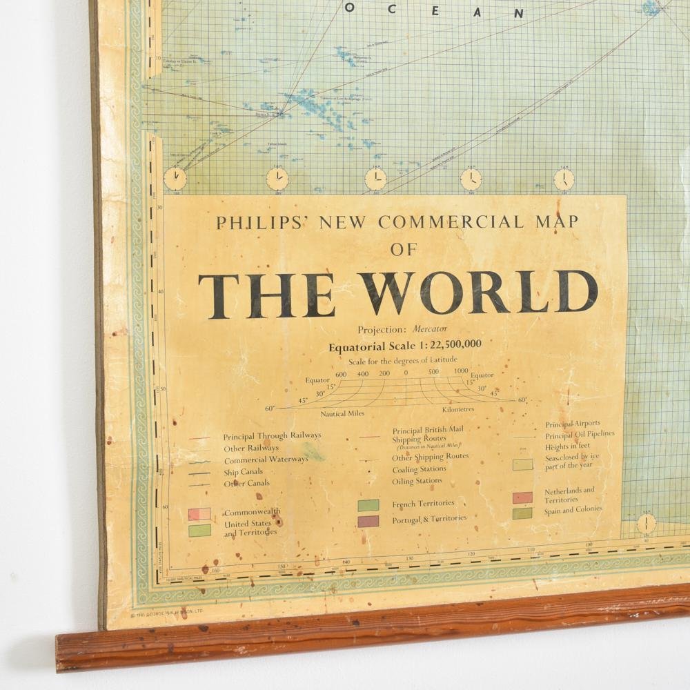 Large Vintage World Wall Map from Philips for sale at Pamono