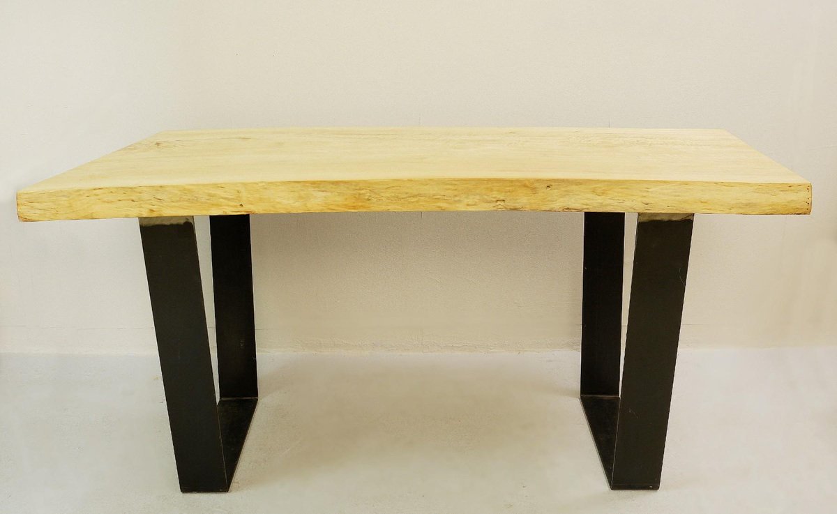 Wood Top Dining Table with Metal Legs for sale at Pamono