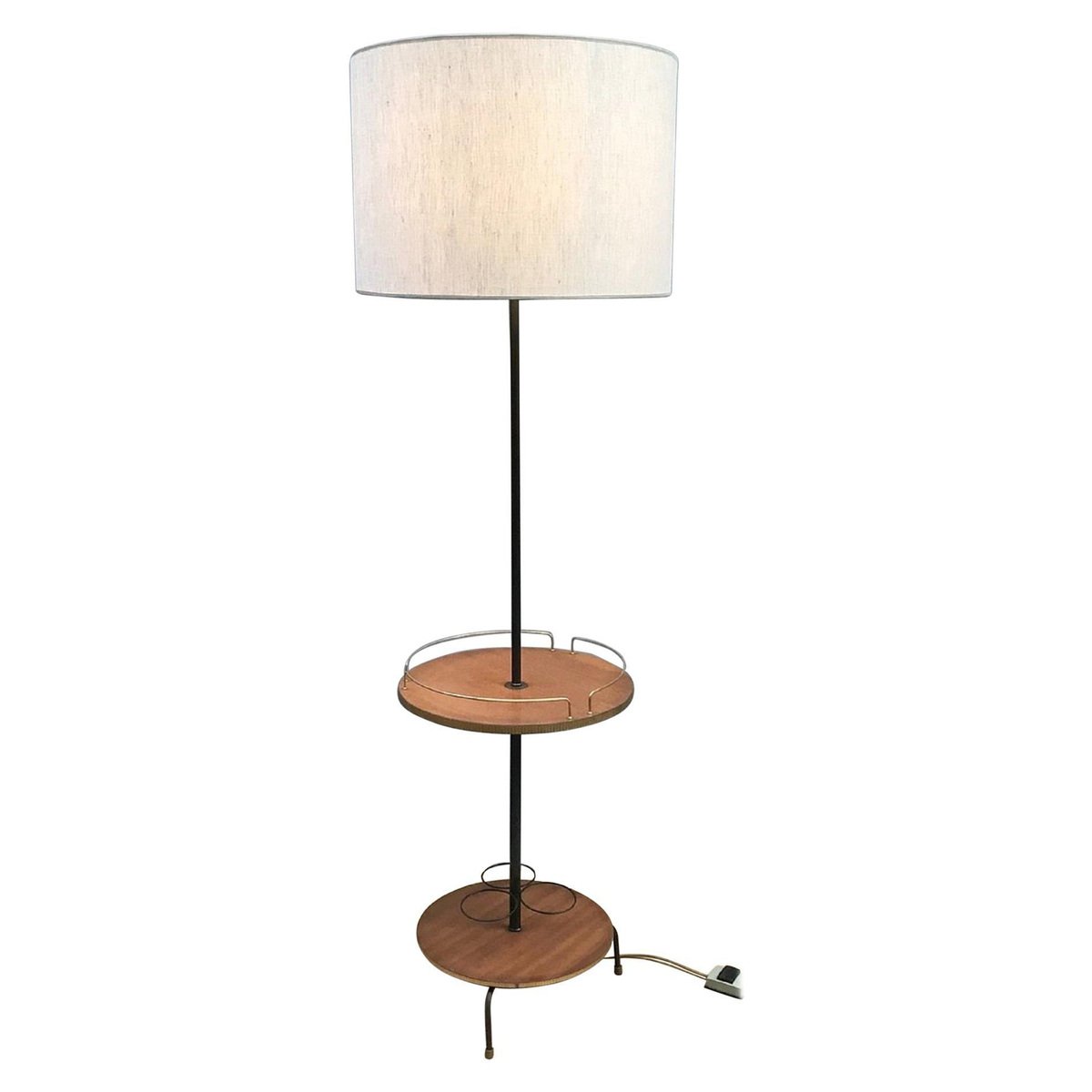 Teak and Gold Metal Bar Floor Lamp, 1960s for sale at Pamono