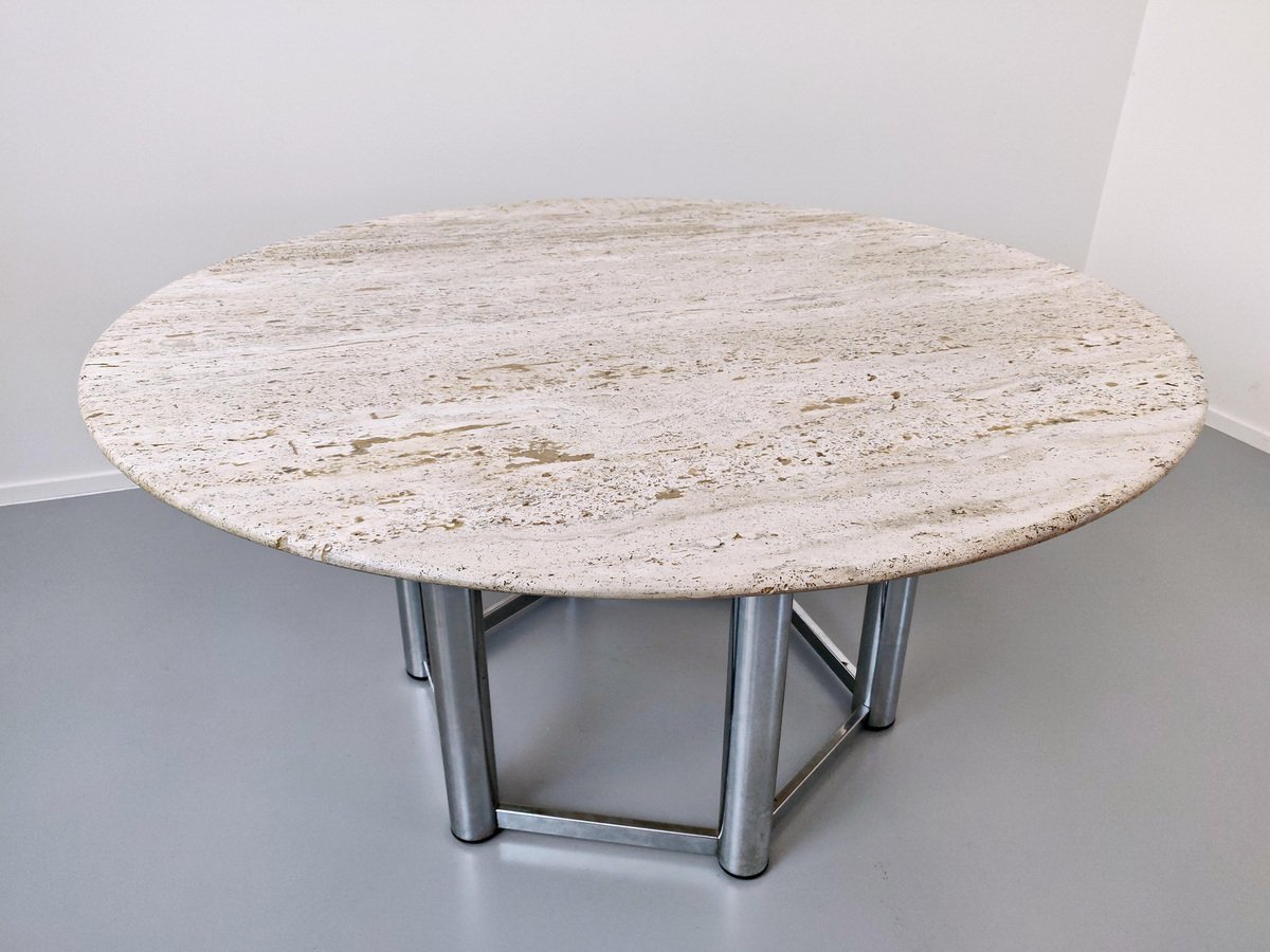 Large Travertine Dining Table for sale at Pamono