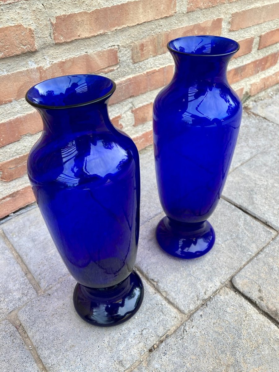 Vintage Italian Cobalt Blue Murano Glass Vases, Set of 2 for sale at Pamono