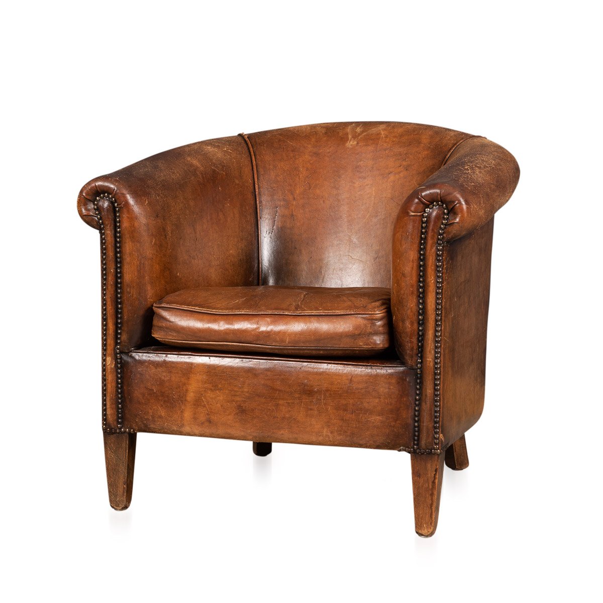 20th Century Dutch Sheepskin Leather Tub Chair For Sale At Pamono