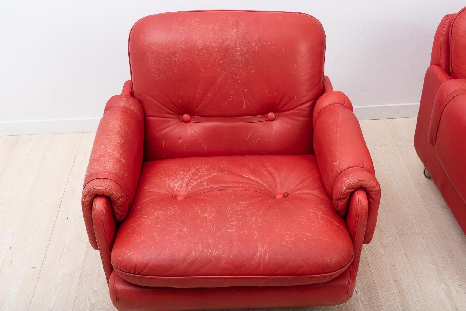 Lombardia Red Leather Armchairs by Risto Holme for IKEA, Set of 2 for