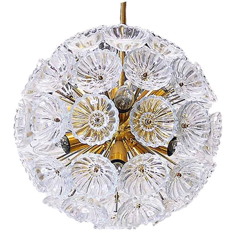 Dandelion Chandelier with Glass Flowers & Brass, 1960s, Germany for