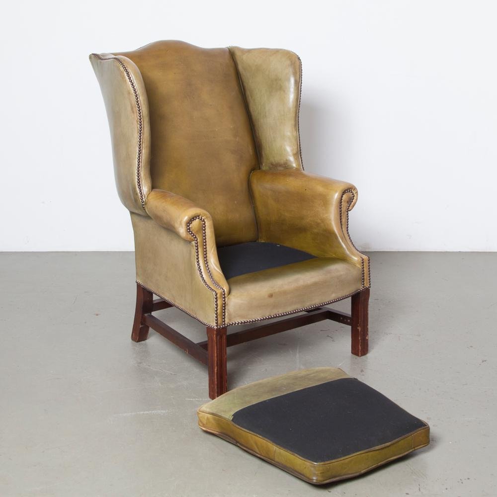 Green Leather Wingback Armchair For Sale At Pamono