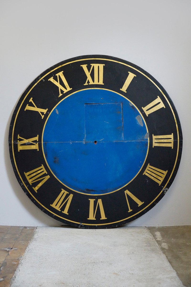 Large Antique HandPainted Tower Clock with GoldPlated Clock Hands for sale at Pamono
