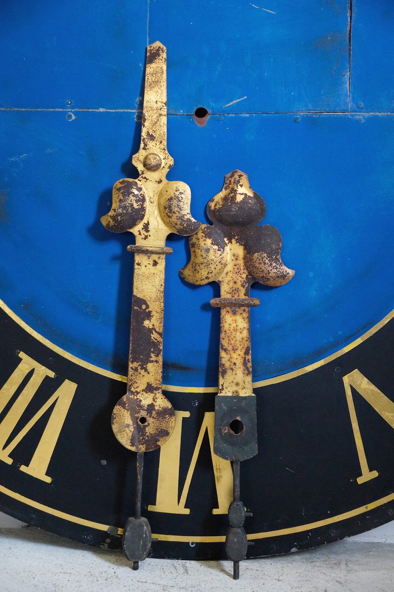 Large Antique HandPainted Tower Clock with GoldPlated Clock Hands for sale at Pamono