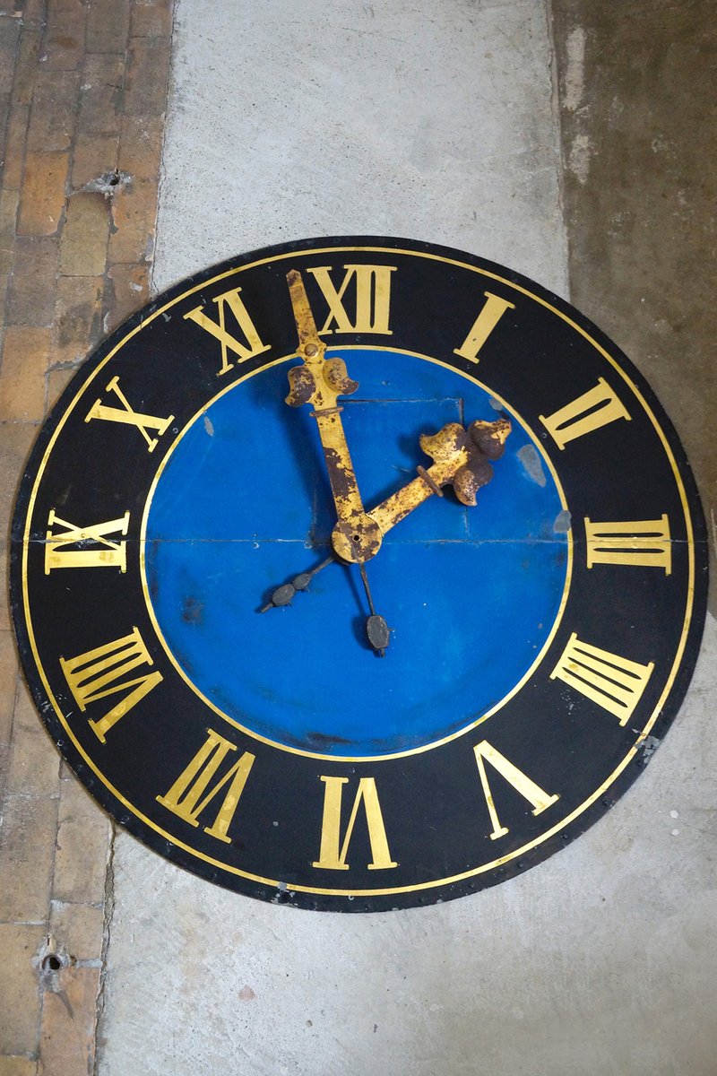 Large Antique HandPainted Tower Clock with GoldPlated Clock Hands for sale at Pamono