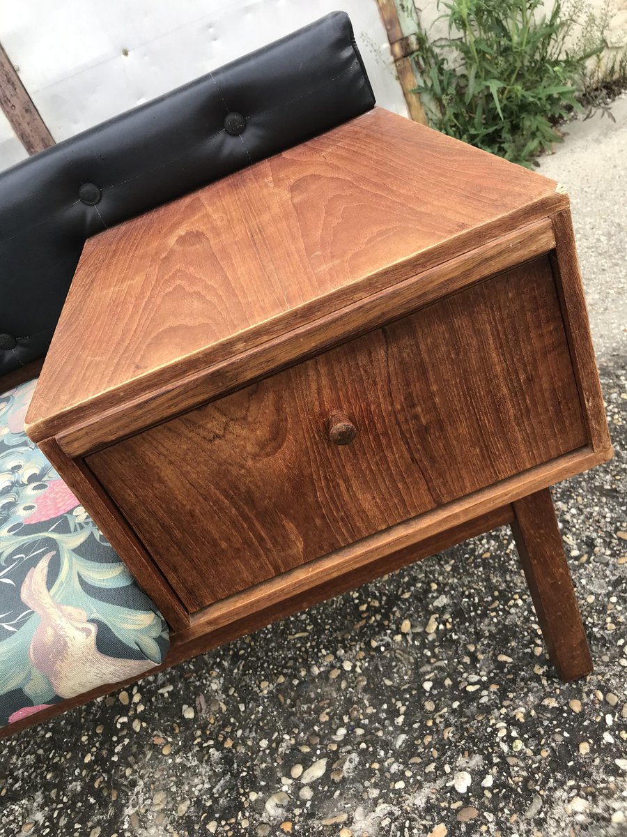 Vintage Teak Telephone Bench Unit with Vinyl Seat, 1960s for sale at Pamono