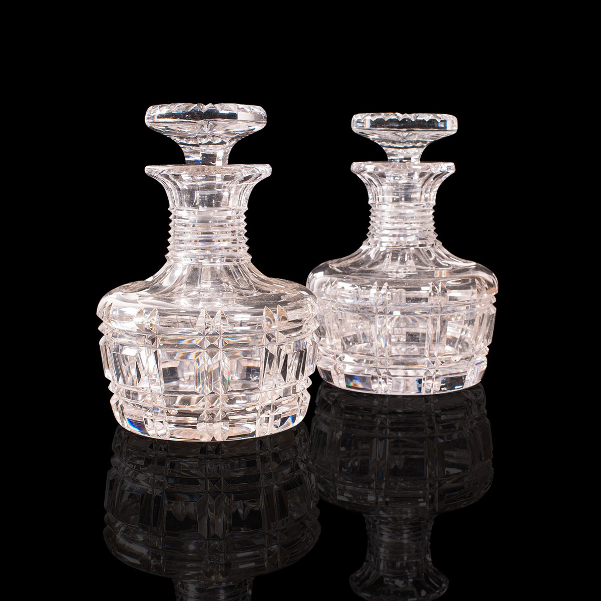 Antique Edwardian English Glass Sherry Decanters, Set of 2 for sale at
