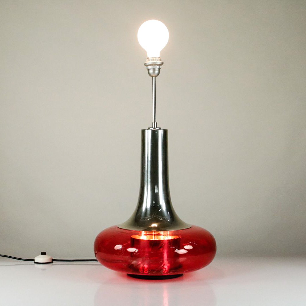 Vintage Floor Lamp with Glass Base in Raspberry from Doria Leuchten