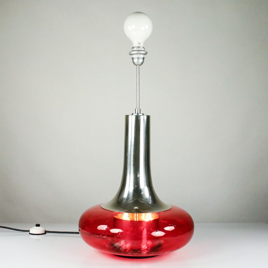 Vintage Floor Lamp with Glass Base in Raspberry from Doria Leuchten