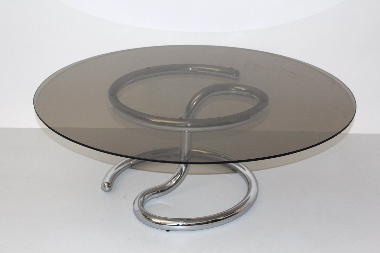 Vintage Curved Chromed Glass Coffee Table for sale at Pamono