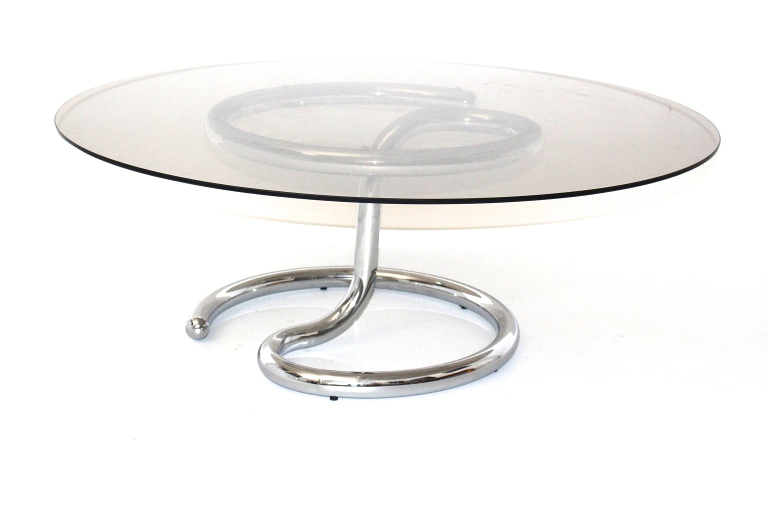 Vintage Curved Chromed Glass Coffee Table for sale at Pamono