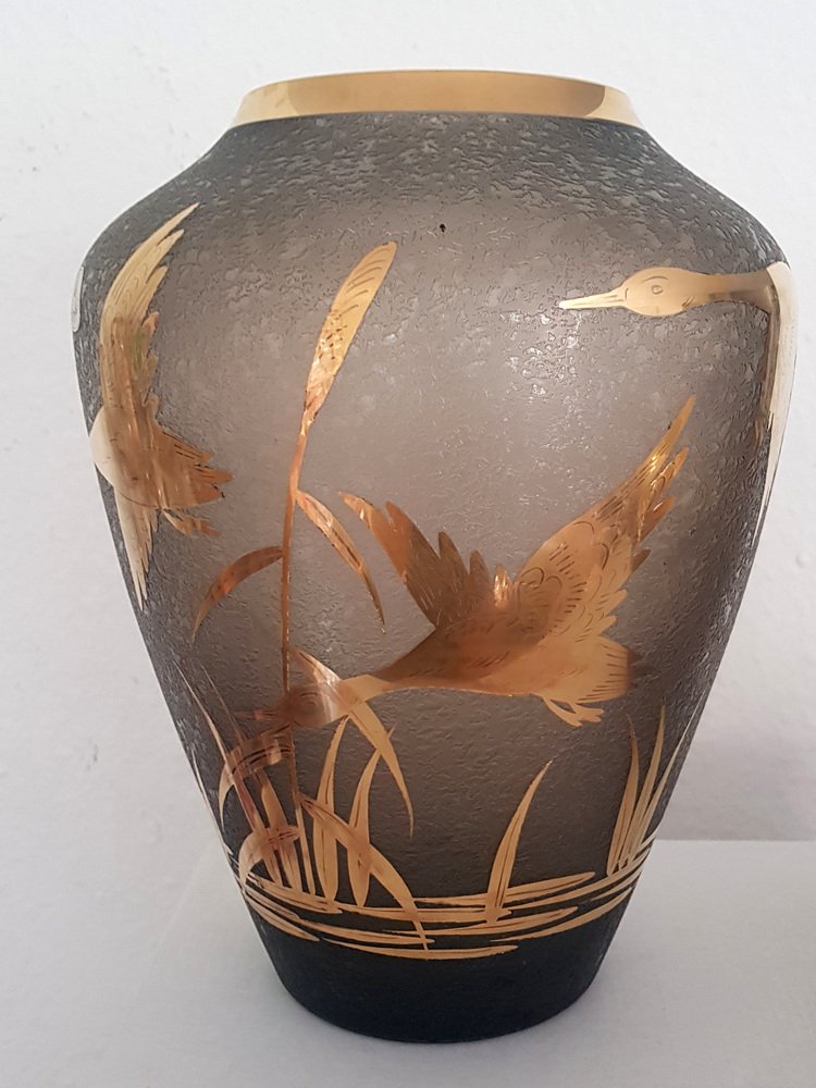 Vase cylindrique en verre ocre 36x15 cm
