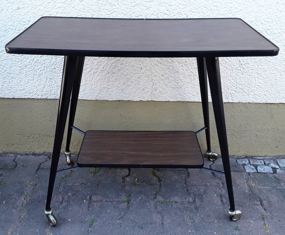 Vintage Side Table on Casters with Black Lacquered Metal Frame, Top