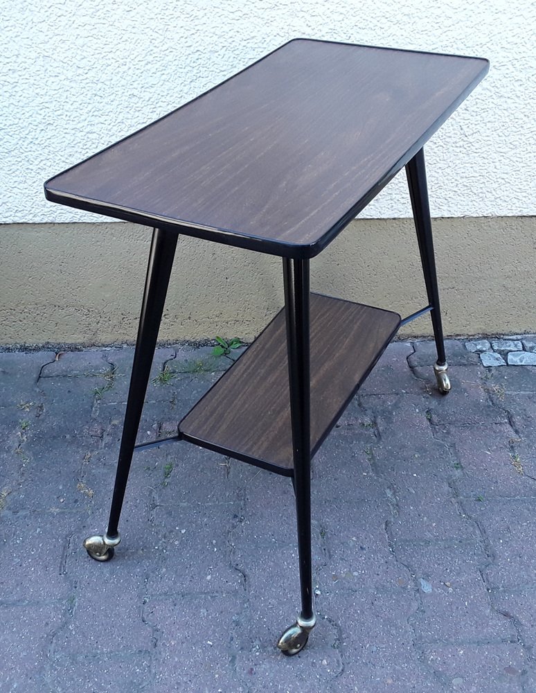 Vintage Side Table on Casters with Black Lacquered Metal Frame, Top