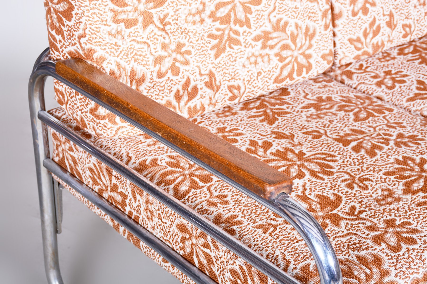 Bauhaus Fabric & Tubular Chrome Sofa by Vichr a Spol, Czechia, 1930s