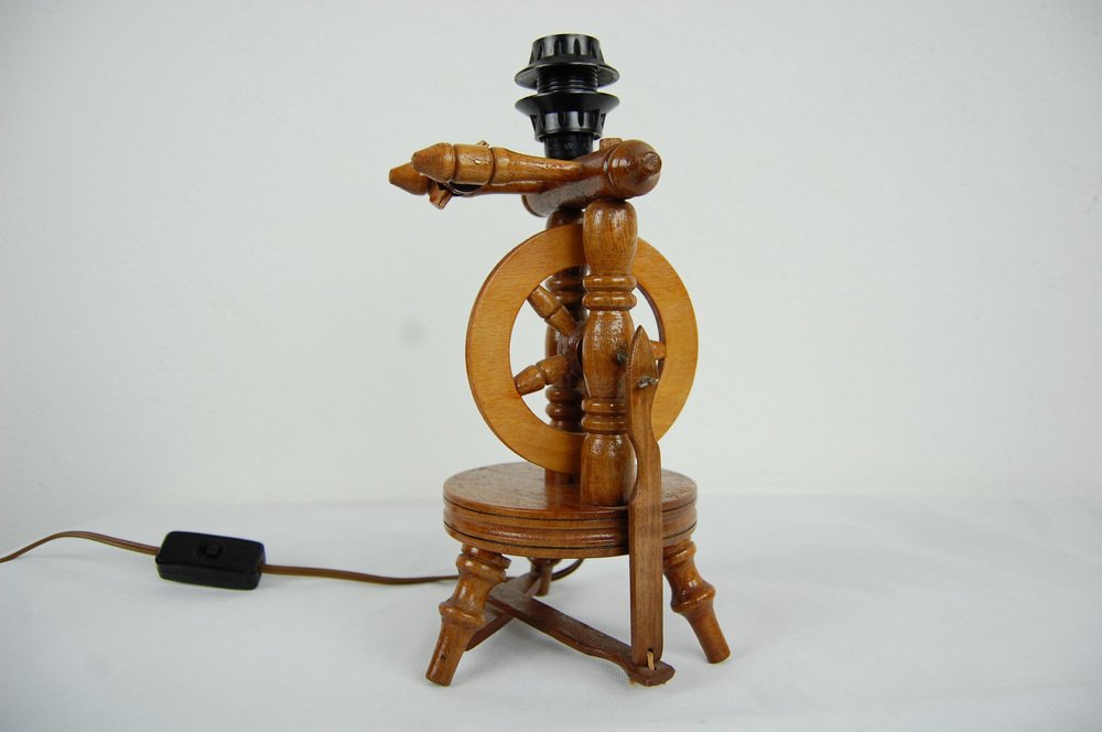 Vintage Wooden Spinning Wheel Lamp for sale at Pamono