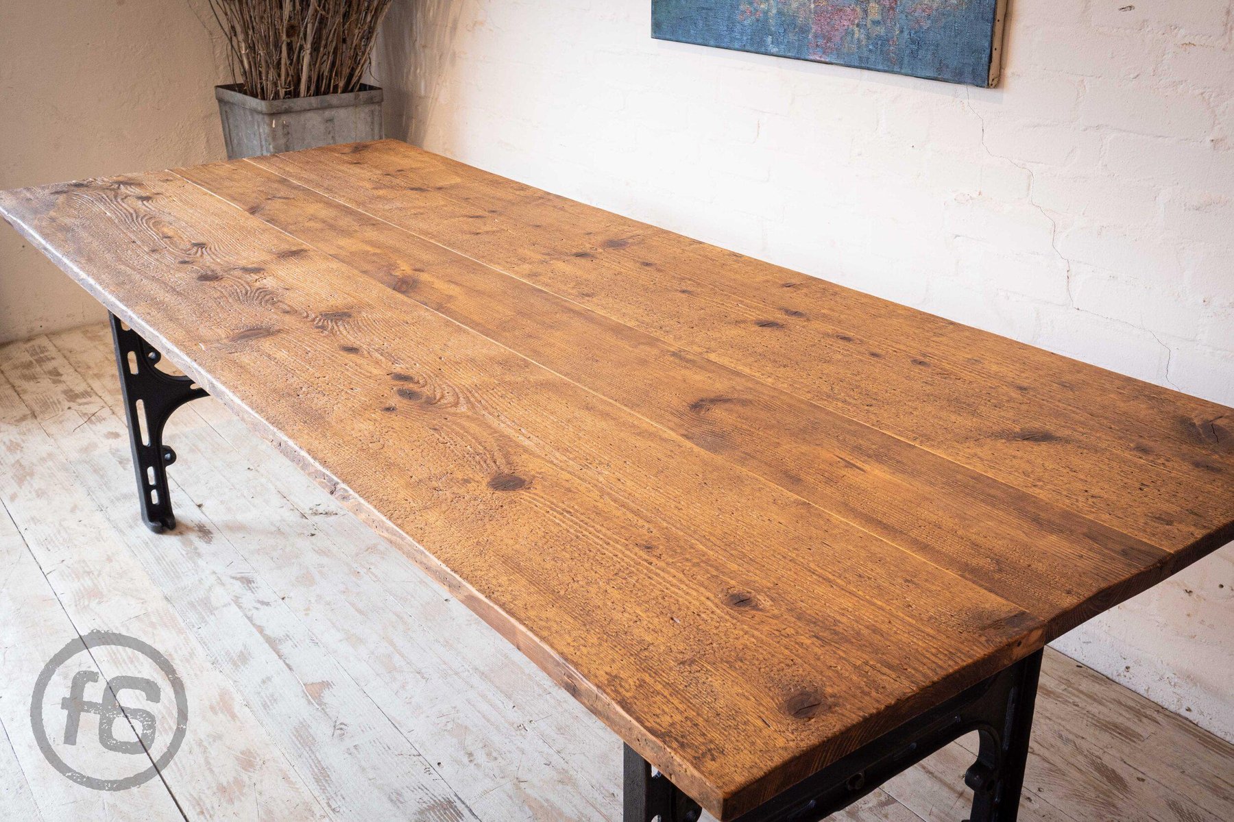 Industrial Dining Table In Softwood With Sewing Machine Frame For Sale At Pamono