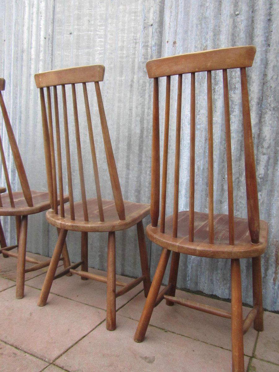 MidCentury Swedish High Back Spindle Chairs, Set of 4 for sale at Pamono