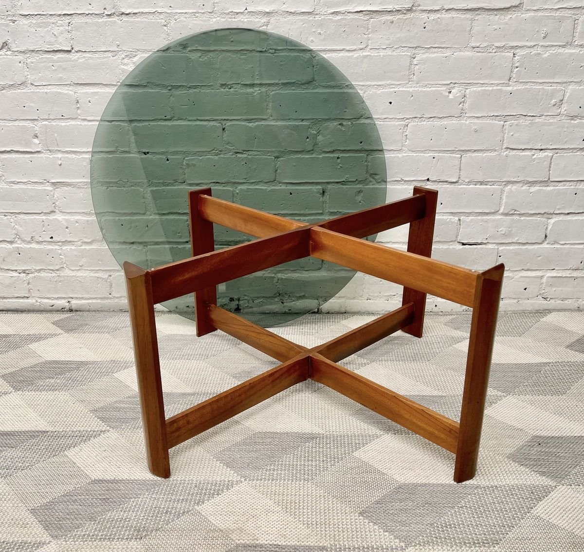 Vintage Round Teak Coffee Table with Smoked Glass Top for ...