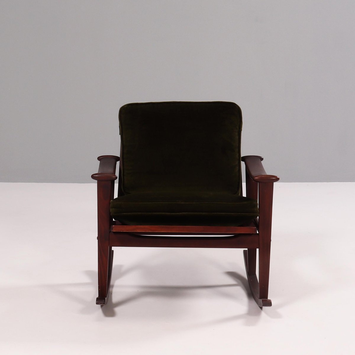 MidCentury Teak Spade Dark Green Rocking Chair by M Nissen for Pastoe