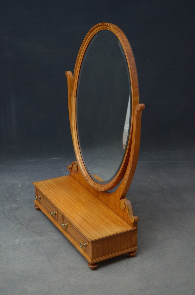 Espejo de tocador estilo Sheraton grande de madera satinada en venta en