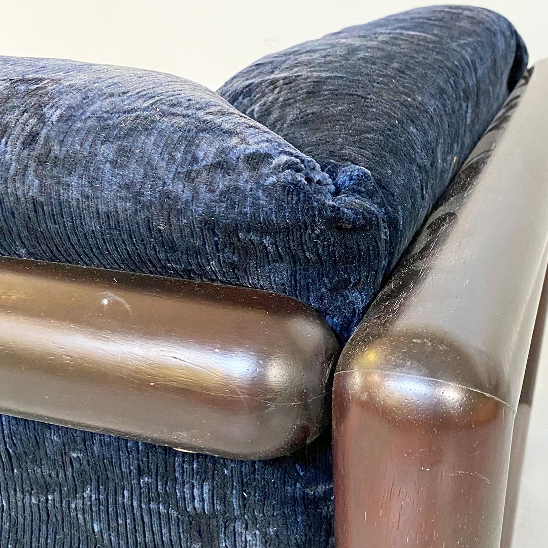 Italian MidCentury Modern Blue Corduroy Cornaro Sofa by C. Scarpa for