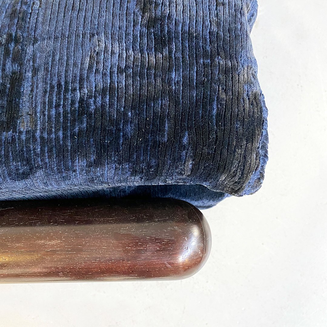 Italian MidCentury Modern Blue Corduroy Cornaro Sofa by C. Scarpa for