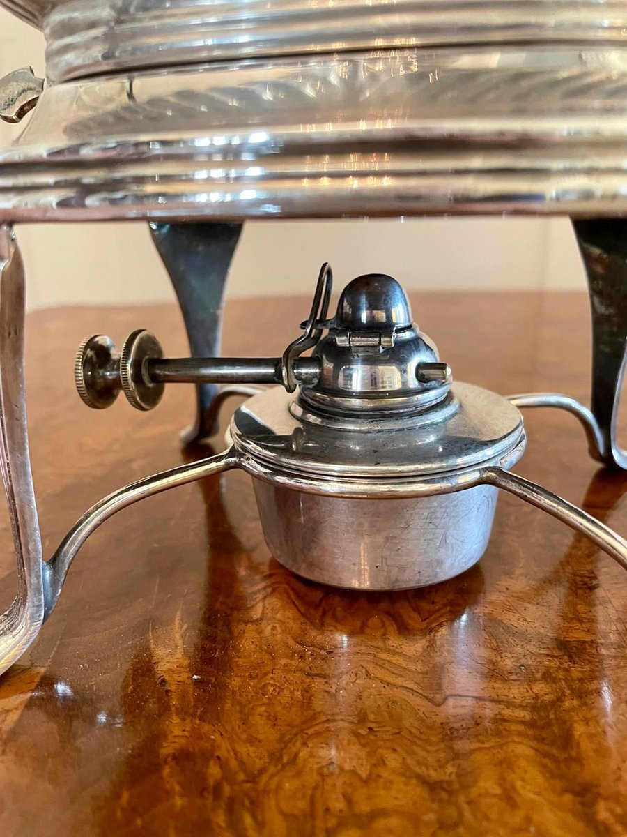 Antique Edwardian Silver Plated Spirit Kettle on Stand for sale at Pamono