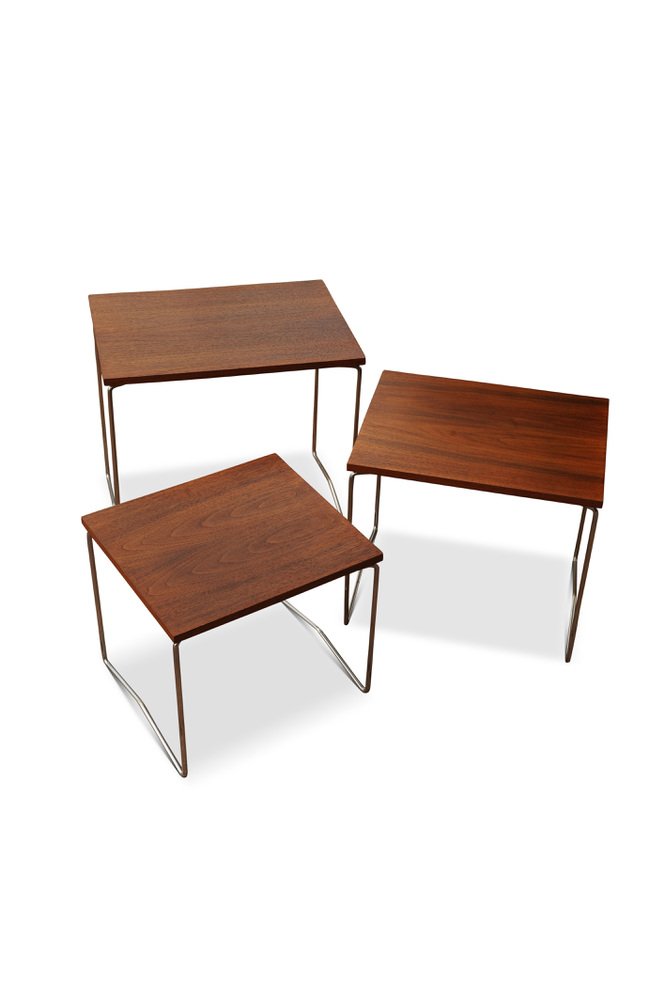 mid century modern teak chrome nesting tables 1960s set of 3 DYS-979456